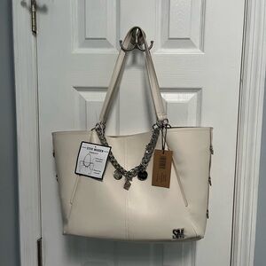 Steve Madden Vanilla Cream B swagger Tote Shoulder Bag Silver Chain Charms NWT